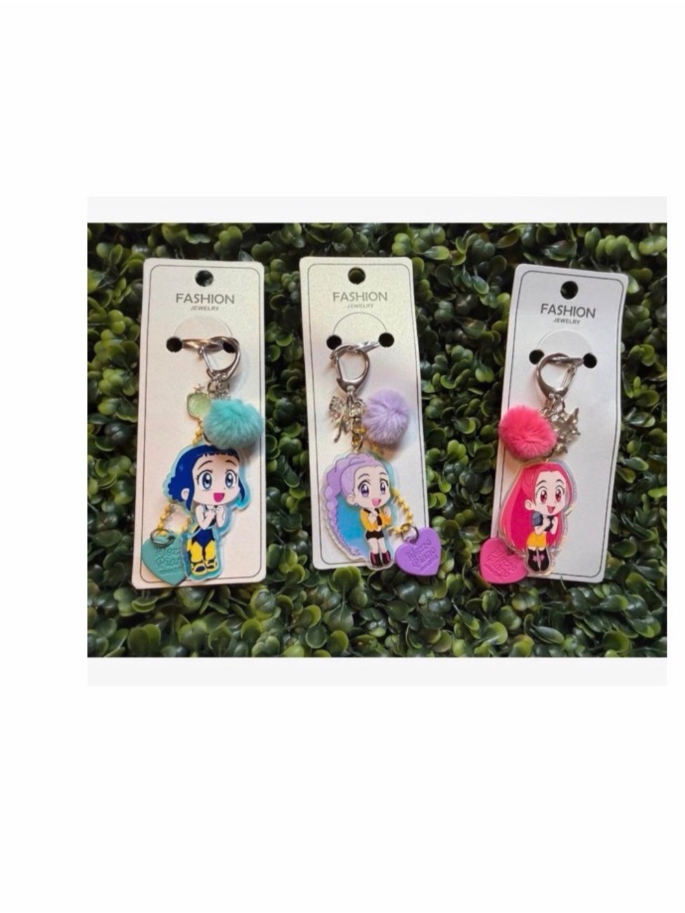 KPop  Girls Pom Keychain - Blue, Purple, Pink 3pc set
